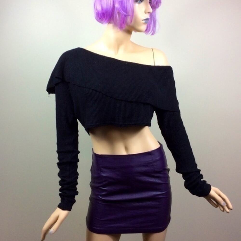 PLT ribbed one shoulder crop top. Black. Stretch. Size 14 xl